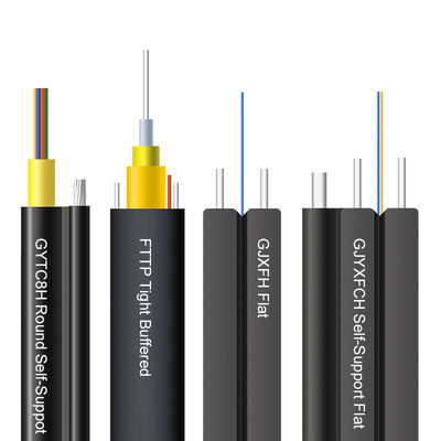 Self-supporting屋外の鋼鉄メッセンジャー ワイヤーFRP FTTH低下Fibra Optica 1 2 4つの中心の光ファイバケーブル