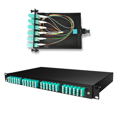 144 19&quot;の4pcs OM3 MTP-LCカセットが付いている1U MTP繊維MPOのパッチ盤芯を取る